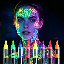 8 Pieces Glow in The UV Blacklight Face Paint Markers, Temporary Tattoo Pens - Skin Safe & Washable,UV Neon Glow In The Dark Face Body Paint for Adult Halloween Glow Party