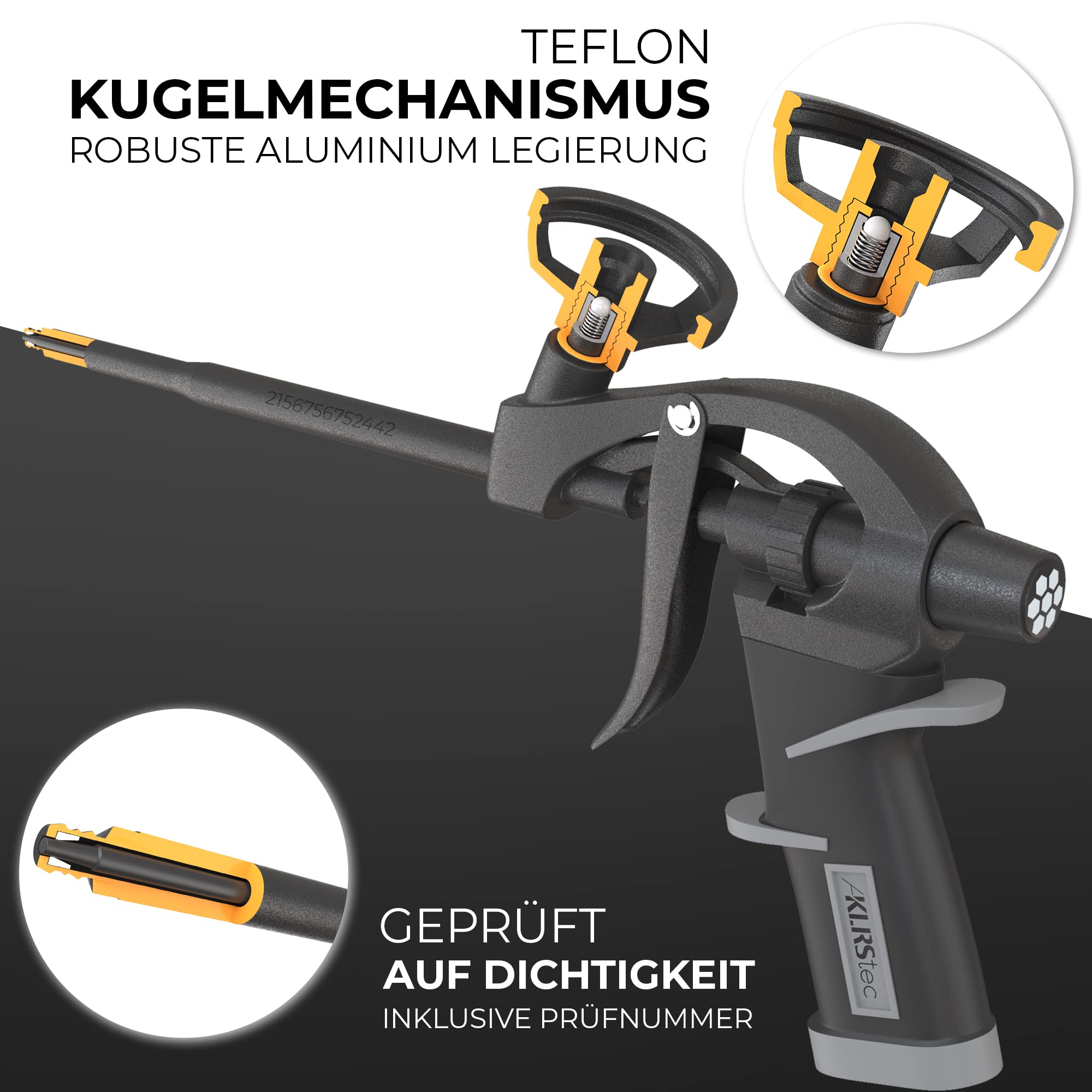 KLRStec® PROFESSIONAL PU Schaumpistole Teflon beschichtet (PTFE) - Profi Montagepistole I Bauschaumpistole mit Einhandjustierung (1k & 2k 750ml) inkl. Zubehör