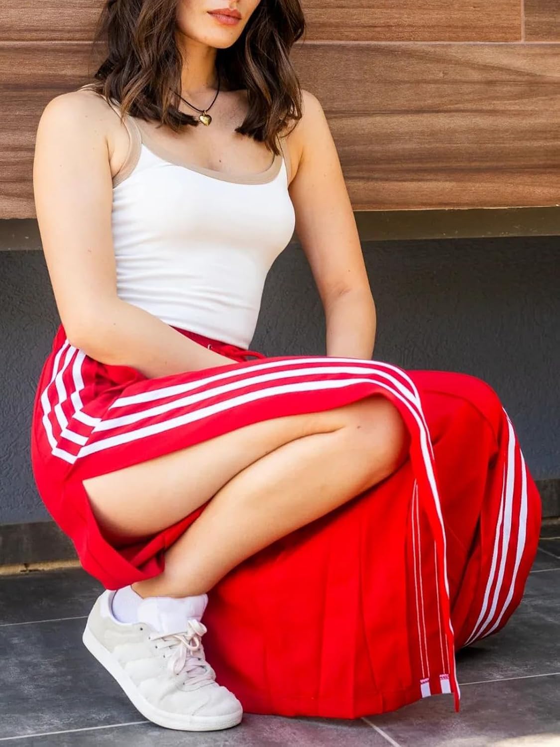 Angsuttc Wide Leg Pants Women Drawstring Side Split Sweatpants with Stripes Casual Elastic High Waist Long Pant - Image 3