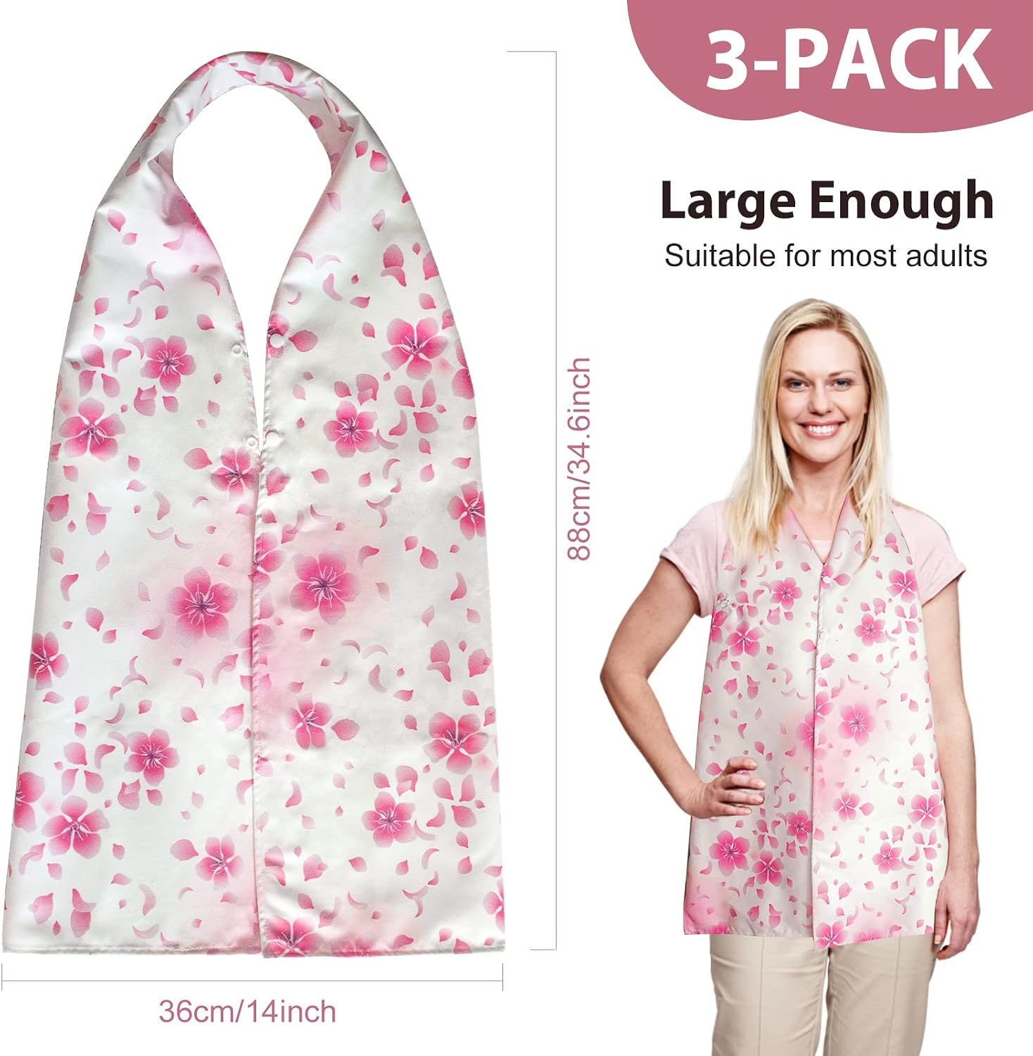 Adult Bib Scarf Washable and Reusable Adult Bibs for Women Elderly Food Eating Clothing Protectors, Stylish Alternative to Adult Bibs with Adjustable Snaps [3pack]