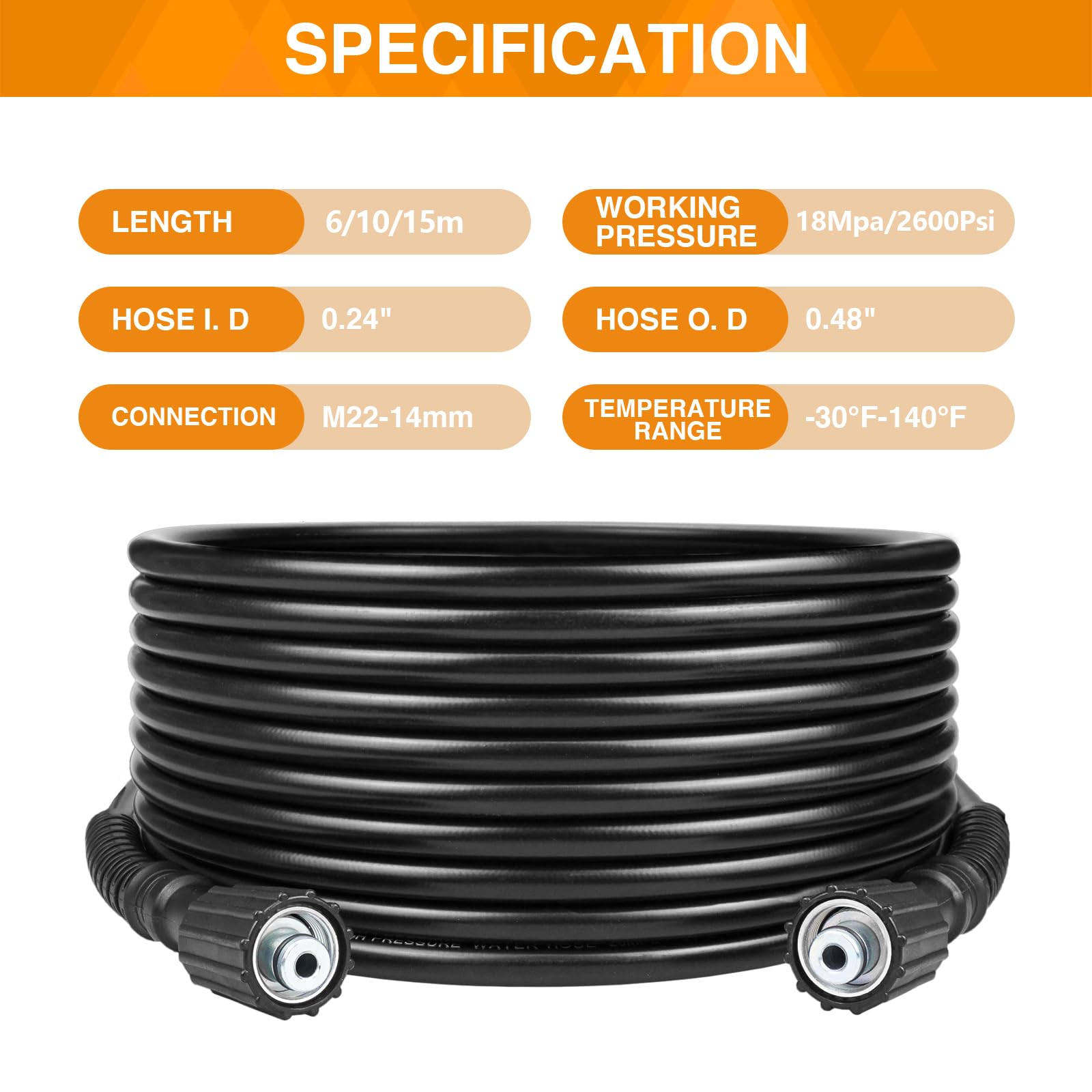 Tuyau De 10m Pour Nettoyeur Haute Pression Karcher K2 - Raccord M22 14mm - Anciens Modèles - 9