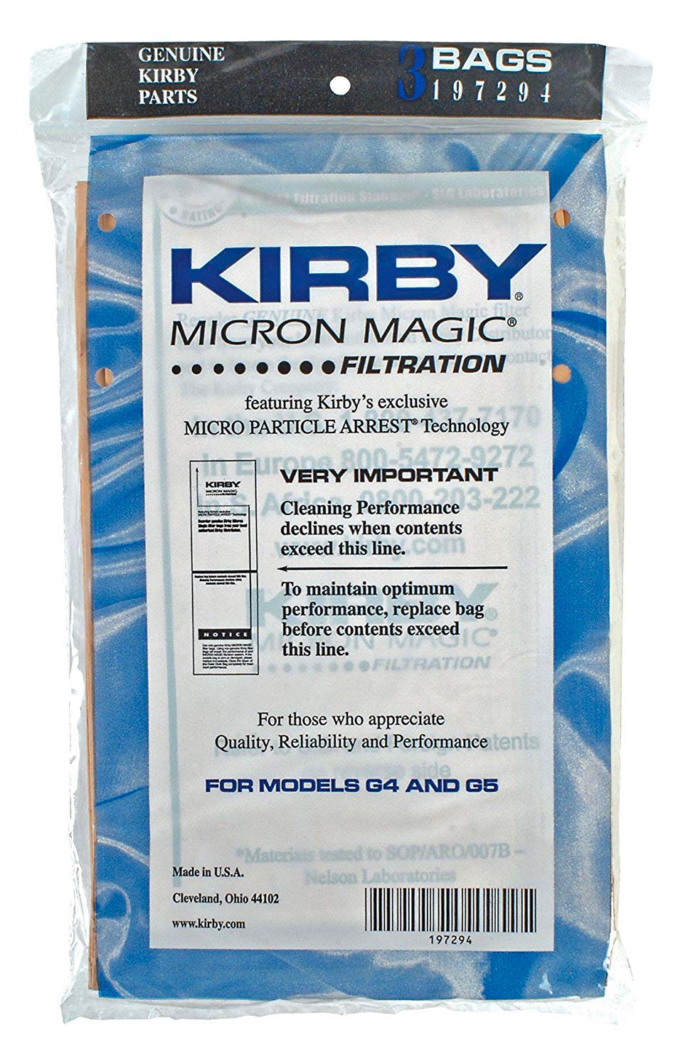 KirbyBags for G4, G5, and Gsix, 197294, 3-Pack, Genuine Micron Magic (3 Bags)