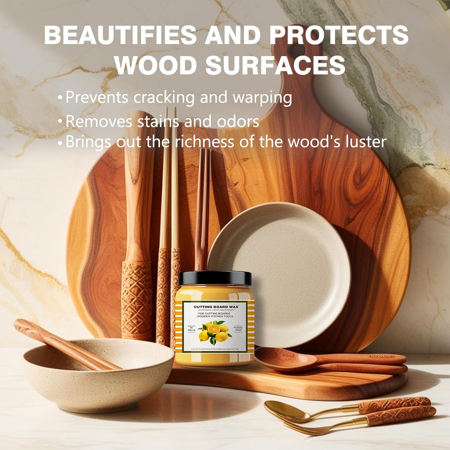 Premium Cutting Board Finish Wax - Natural Beeswax and Carnauba Wax - Improved with Lemon & Orange Oils - Beeswax Wood Polish - for Wood Butcher Blocks, Wooden Bowls - Beeswax for Wood- 3.5oz