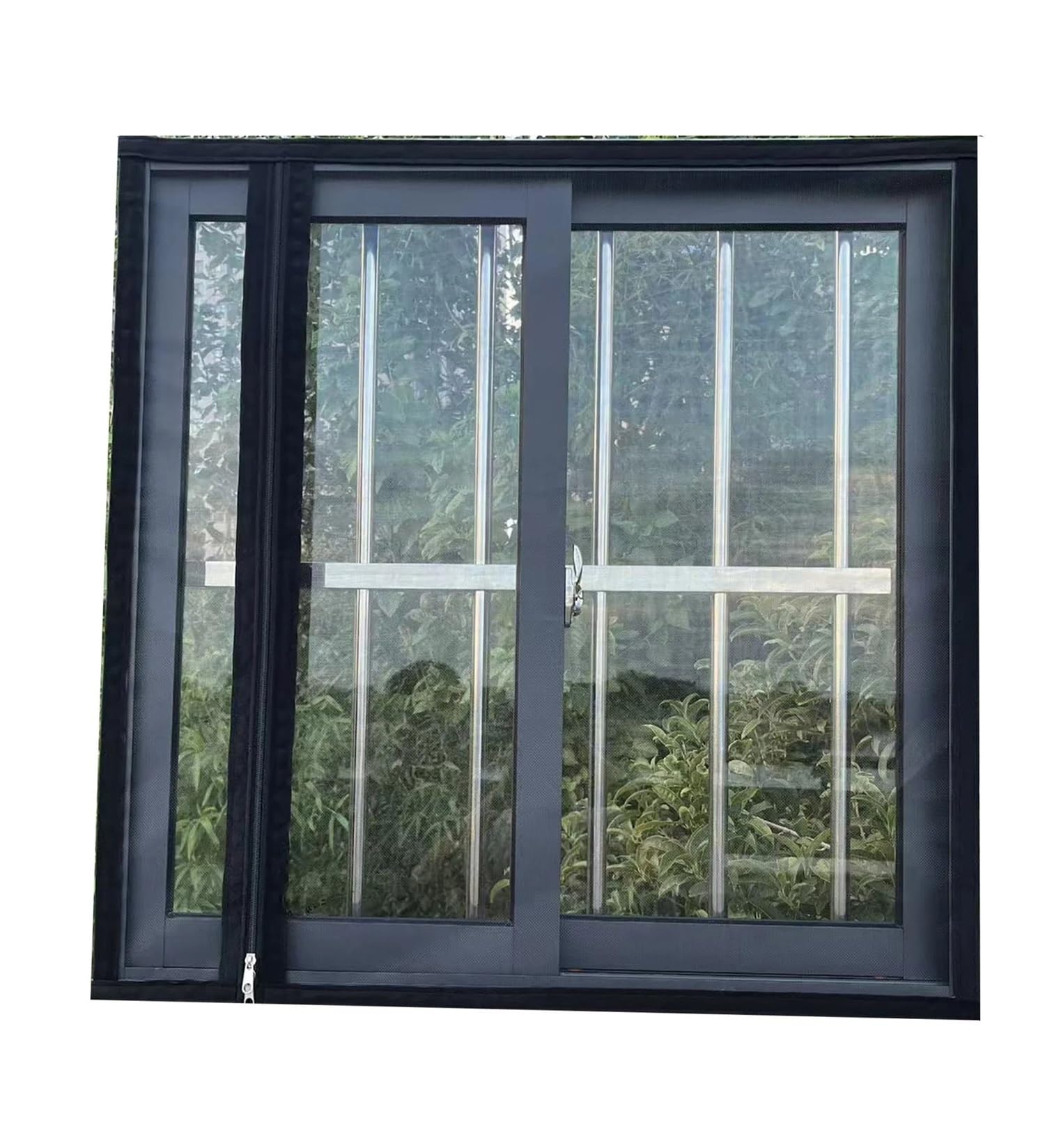 1pc Black width 180/190/200cm Zipper Screen Window Self-adhesive Mosquito Net Invisible Thin Gauze(Black-width 200cm,Height 135cm)