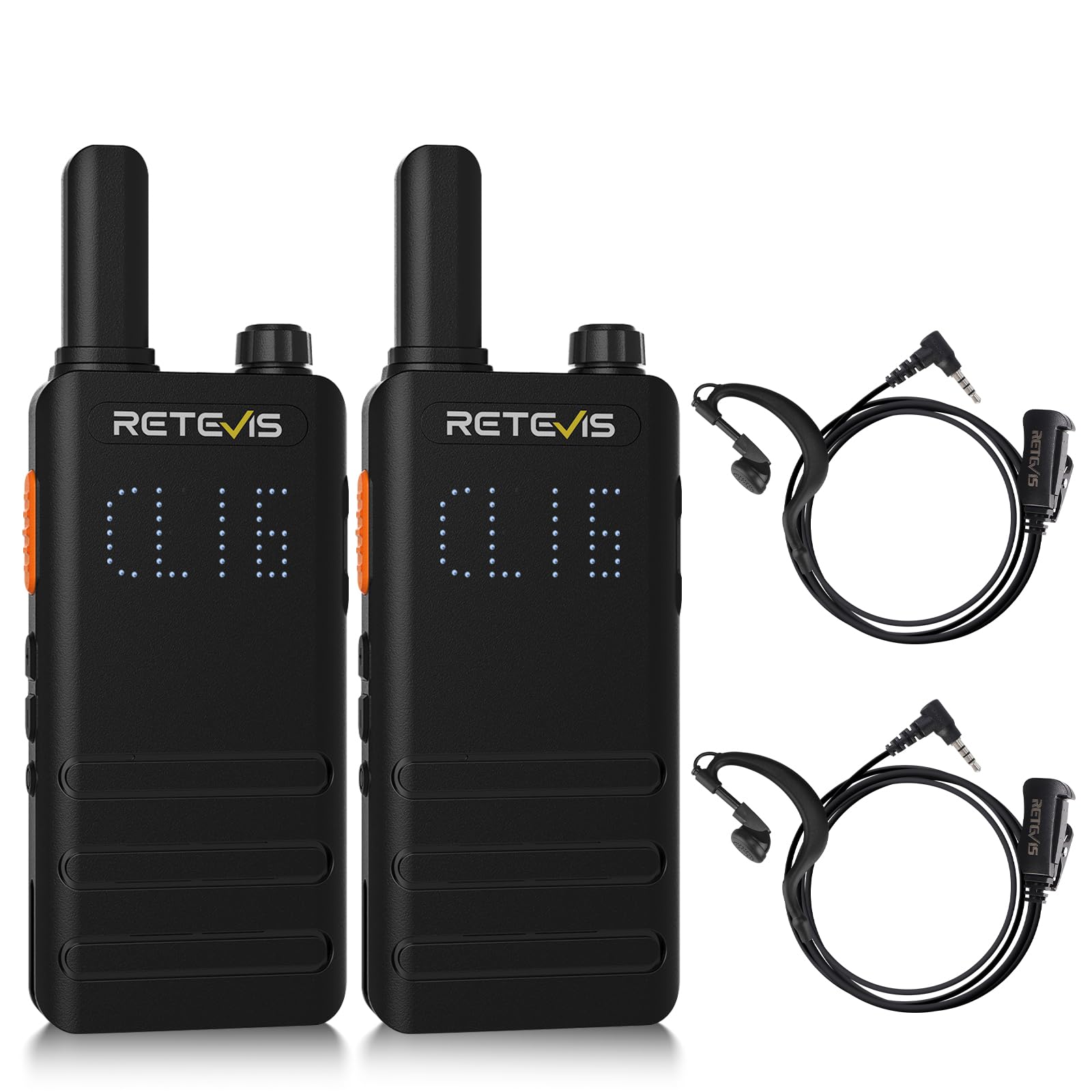 Retevis B63H Walkie Talkie, Radio Bidirezionale con Schermo, RT622P 2.0, 103 g Leggero, 1620mAh, VOX, PMR446 Walkie Talkie Professionali per Ristorante, Scuola, Famiglia, Campeggio (2 Pezzi, Nero)