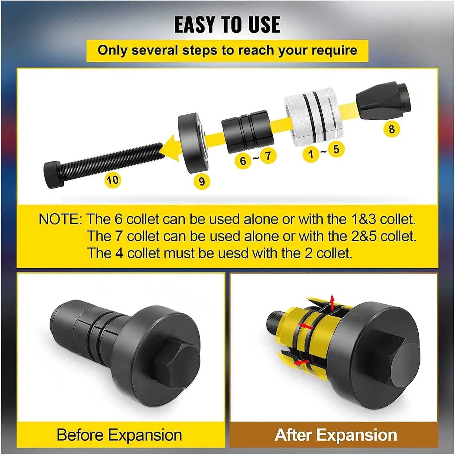 28mm Exhaust Pipe Expander Stretcher Tool Set 1-5/8 to 4-1/4 Inches, Muffler Pipe Spreader Tail Pipe Tool
