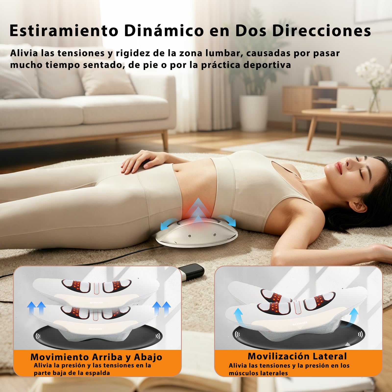 4 en 1 Masaje lumbar eléctrico, Masajeador de Espalda Inalámbrica con Tracción Airbag, Compresas Calientes, Masaje Vibratorio, Electroterapia EMS for Aliviar el Dolor de Ciática y Lumbar
