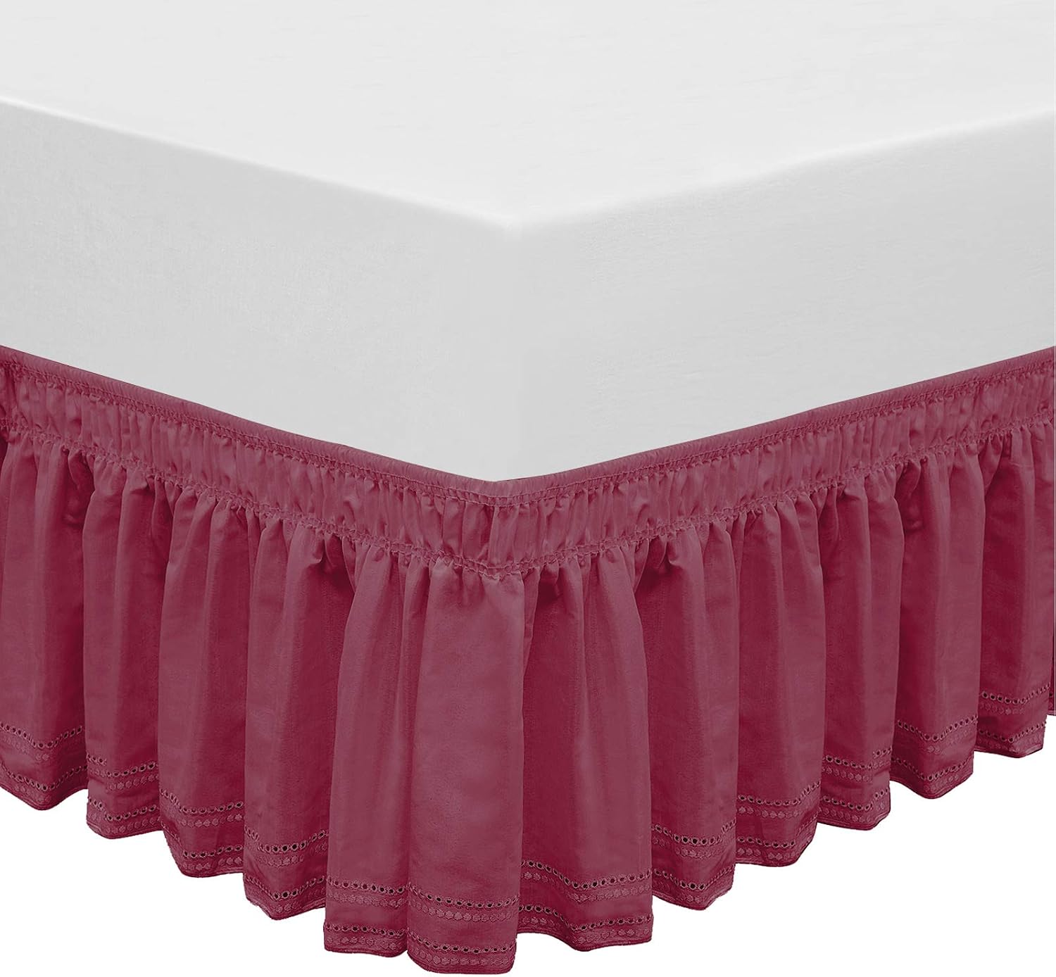 Wrap Around Elastic Eyelet Bed Skirt Dust Ruffle (Light Blue, Queen/King-14 1/2 Inch Drop)
