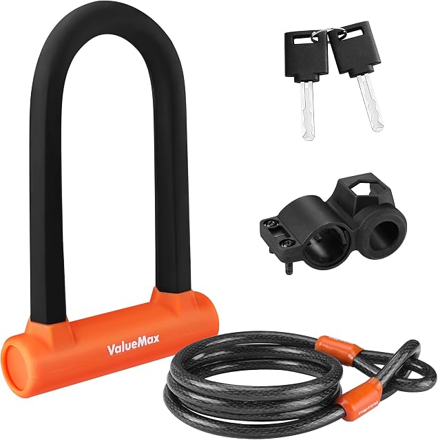 ValueMax Bike Lock - 16mm High Security Bike U Lock, with 1.8m(6FT) Security Bike Cable, Heavy Duty Cycle D Lock and Mount Holder, for Motorcycles/Scooters/Bicycles/Door