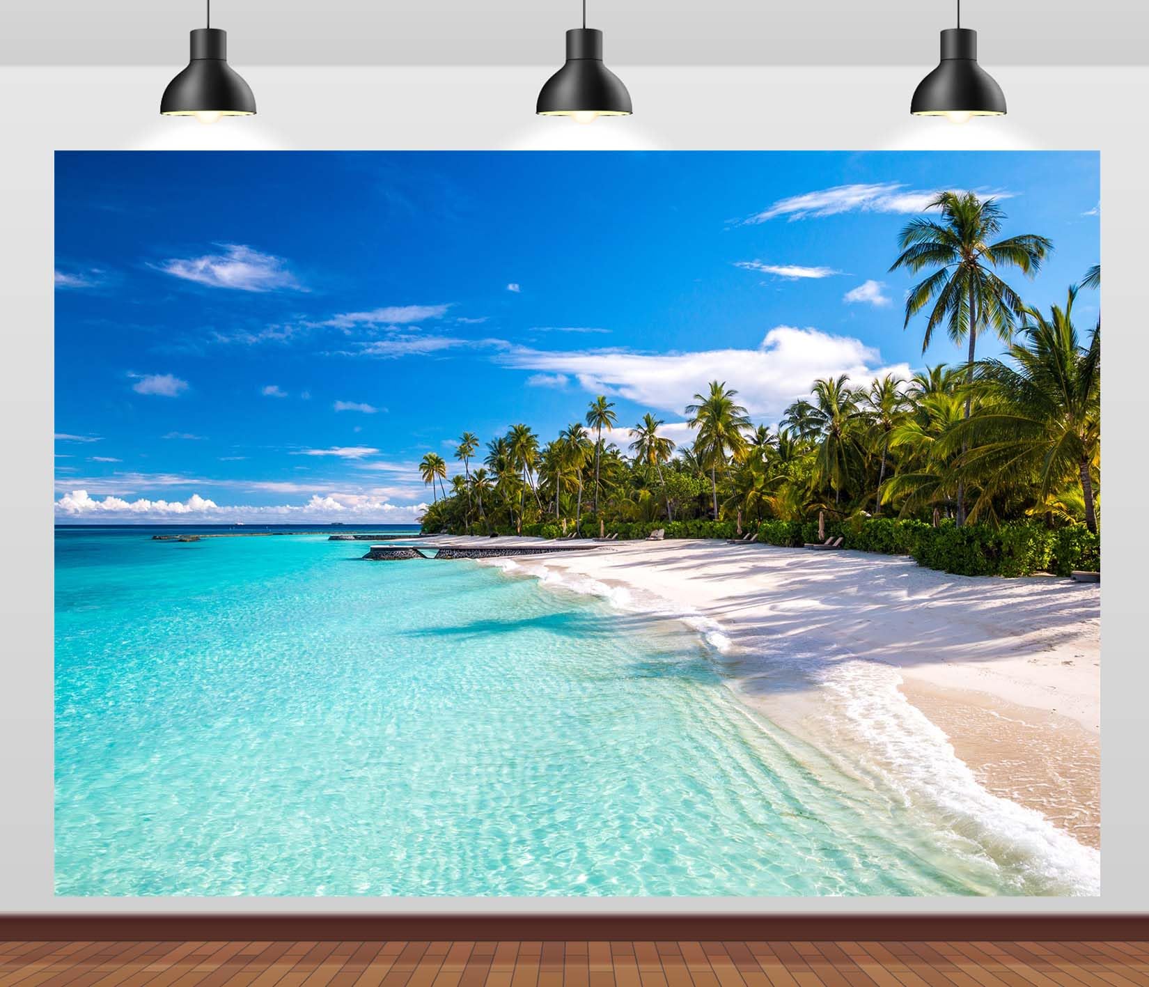 20x10FT (6x3m) Spiaggia Tropicale Turchese Con Palme Sfondo Fotografico | Costa Dell'Isola Soleggiata Fondale In Tessuto,Laguna Limpida Sabbia Bianca,Per Feste Estive E Foto Delle Vacanze,Photo Booth