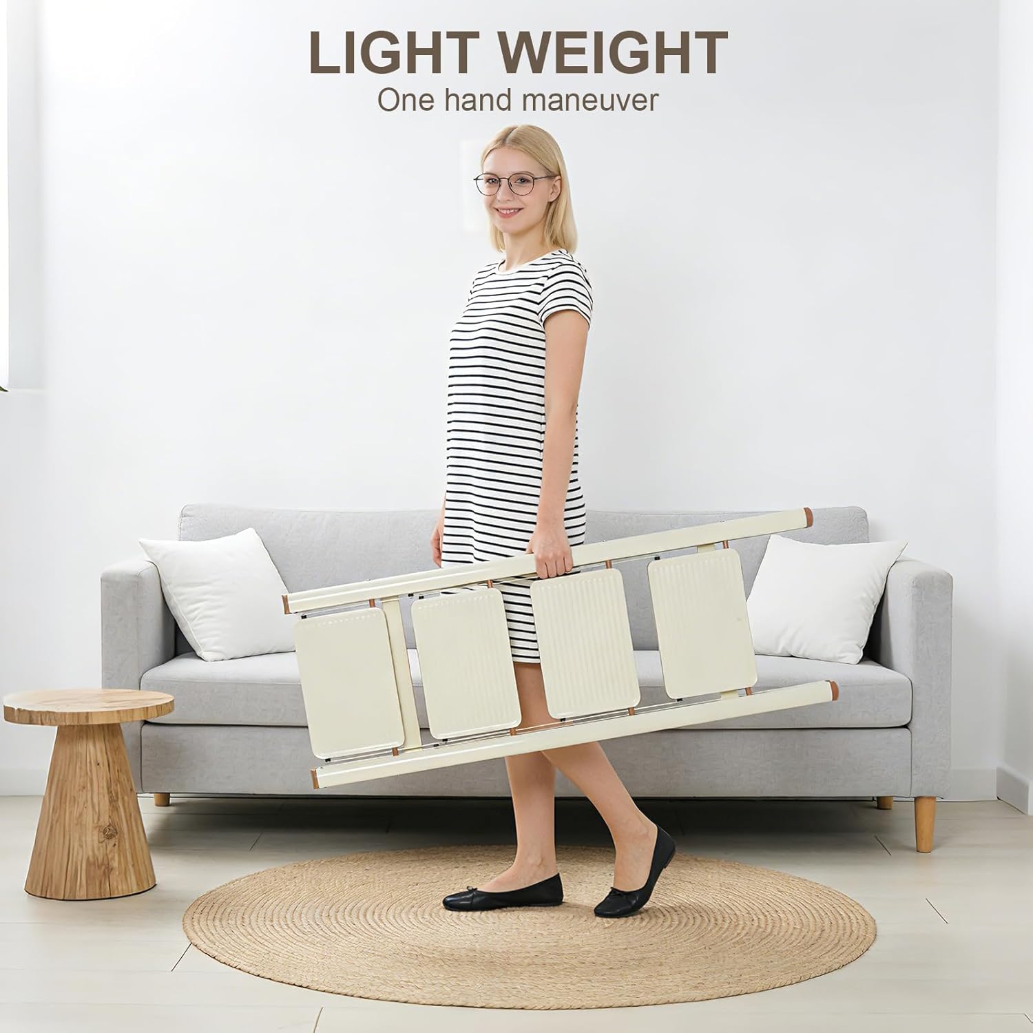 Valeo 4 Step Ladder,Lightweight Folding Step Stool with Wide Anti-Slip Pedal, 330LBS Capacity, Heavy Duty,Sturdy Iron Metal Step Stool for Home, Kitchen, Closet, Adults, Cream White