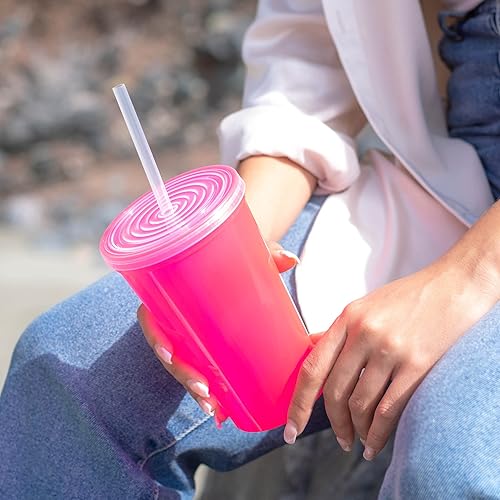 Miniatura 5 de Rolling Sands Vasos de plástico reutilizables de 22 onzas con tapas paquete de 10 vasos fabricados en Estados Unidos incluye 10 popotes