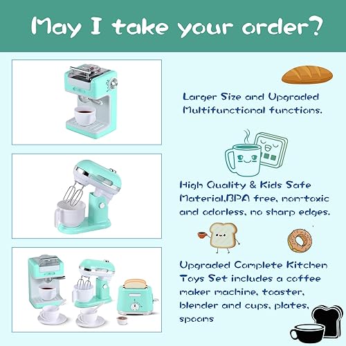 Miniatura 23 de Juego de electrodomésticos de cocina con cafetera, batidora y tostadora, accesorios de cocina con sonido y luz, regalos de cumpleaños para niños a