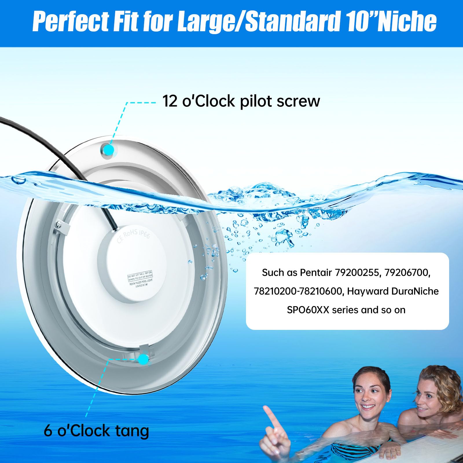 Poolleuchten für Innenpool, 1,8 m, 54 W, 25,4 cm, LED-Innenpool-Licht mit 3 Steuerungsmöglichkeiten (App/Fernbedienung/Controller), Farbwechsel-Unterwasser-Schwimmbad-Licht für 25,4 cm große