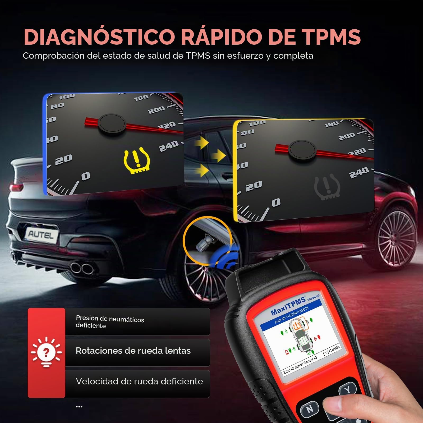 Autel MaxiTPMS TS508WF Herramienta Programación TPMS, 2026 WiFi Ver. TS501Pro TS408S TS508WFK, Programa Autel MX-Sensor, Reinicio/Reaprendizaje/Activación Todo Sensor, Lectura Borrado DTCs