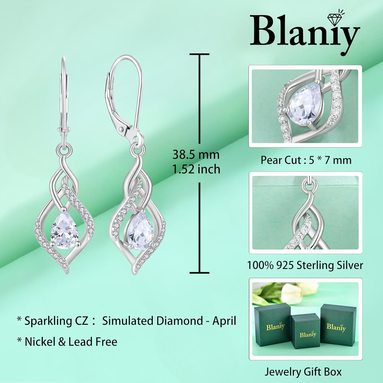 Infinity Dangle Drop Earrings for Women 925 Sterling Silver Teardrop Leverback Earrings with Birthstone Jewelry Gifts for Her - Image 6