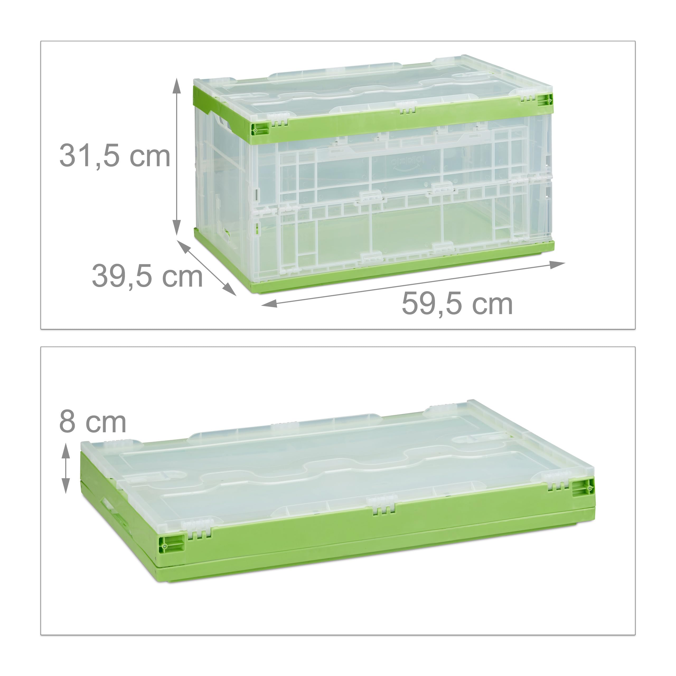 Relaxdays 2 x profesjonalne pudełko transportowe, stabilne, przemysłowe, wysokiej jakości tworzywo sztuczne, 60 l, wys. x szer. x gł.: 31,5 x 59,5 x 39,5 cm, kolor zielony