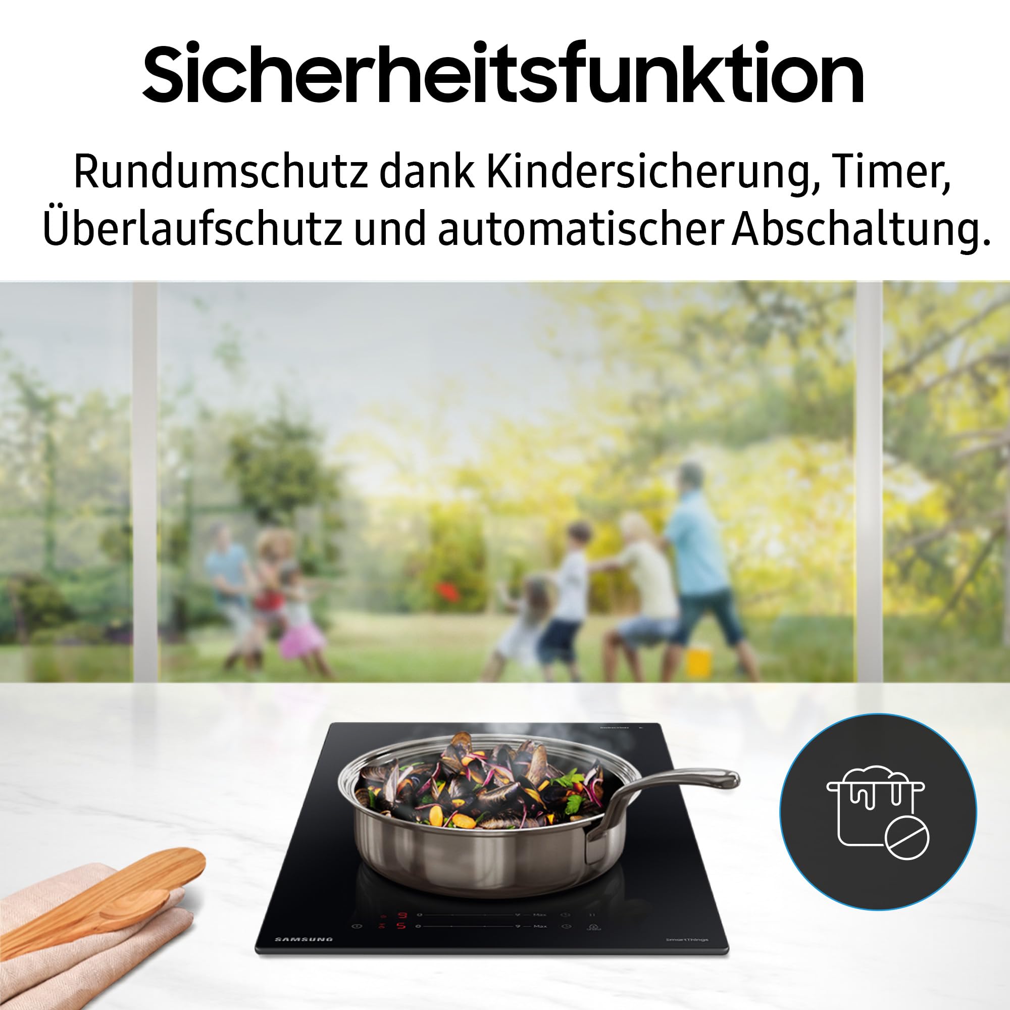Samsung NZ32BG2005FKU1 Autarkes Induktionskochfeld, 2 Platten, 30 cm breit, Koch-Zonen aus Glaskeramik, Sensortasten mit Slider, Wi-Fi-Steuerung, Kindersicherung, Timer, Restwärmeanzeige, Schwarz