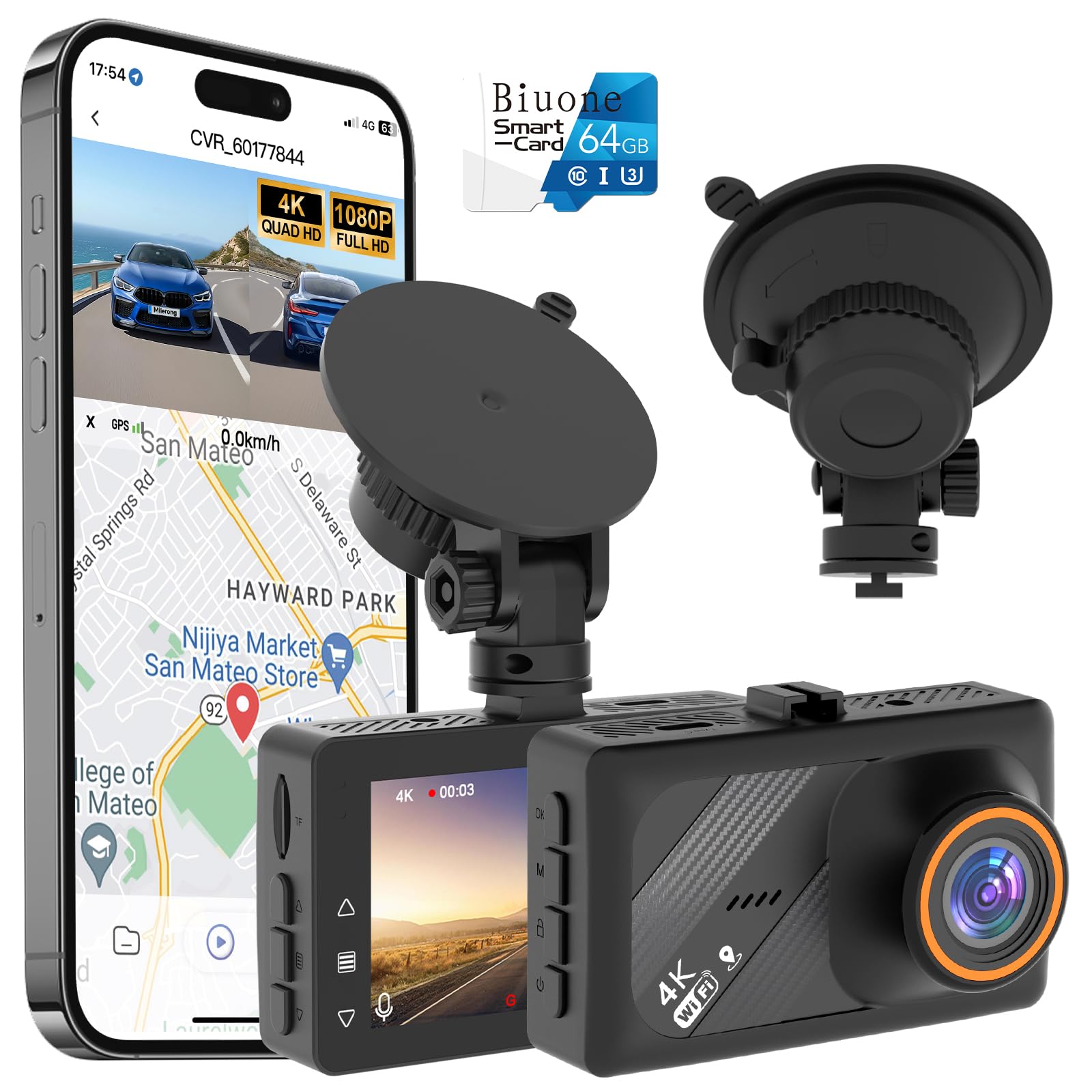 Photo 1 of Biuone 4K AI Dash Cam with ADAS, WiFi, GPS