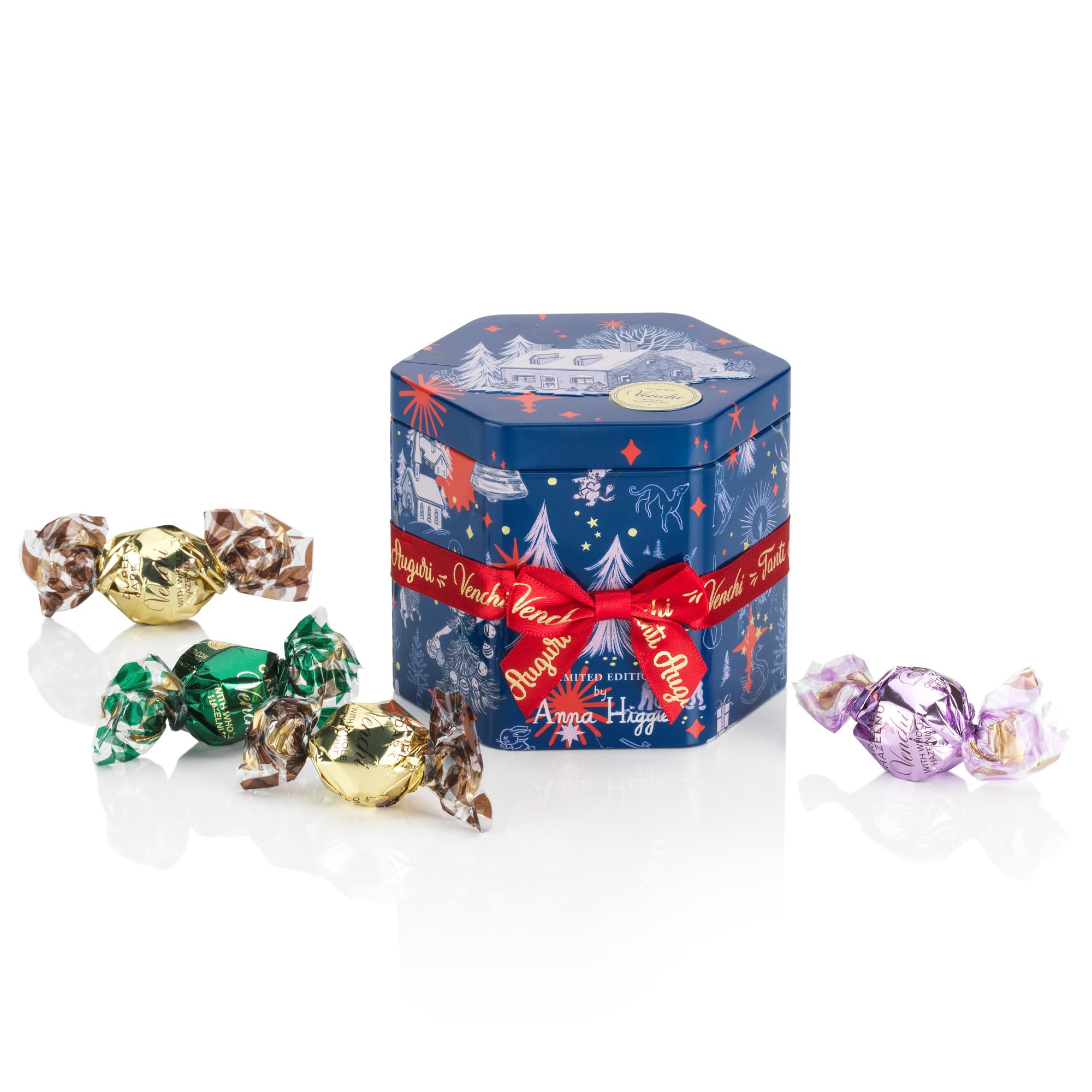 VenchiChristmas Collection - Hexagonal Gift Tin with Assorted Pearl Chocolates, 5.22 oz - Gift Idea - Gluten Free