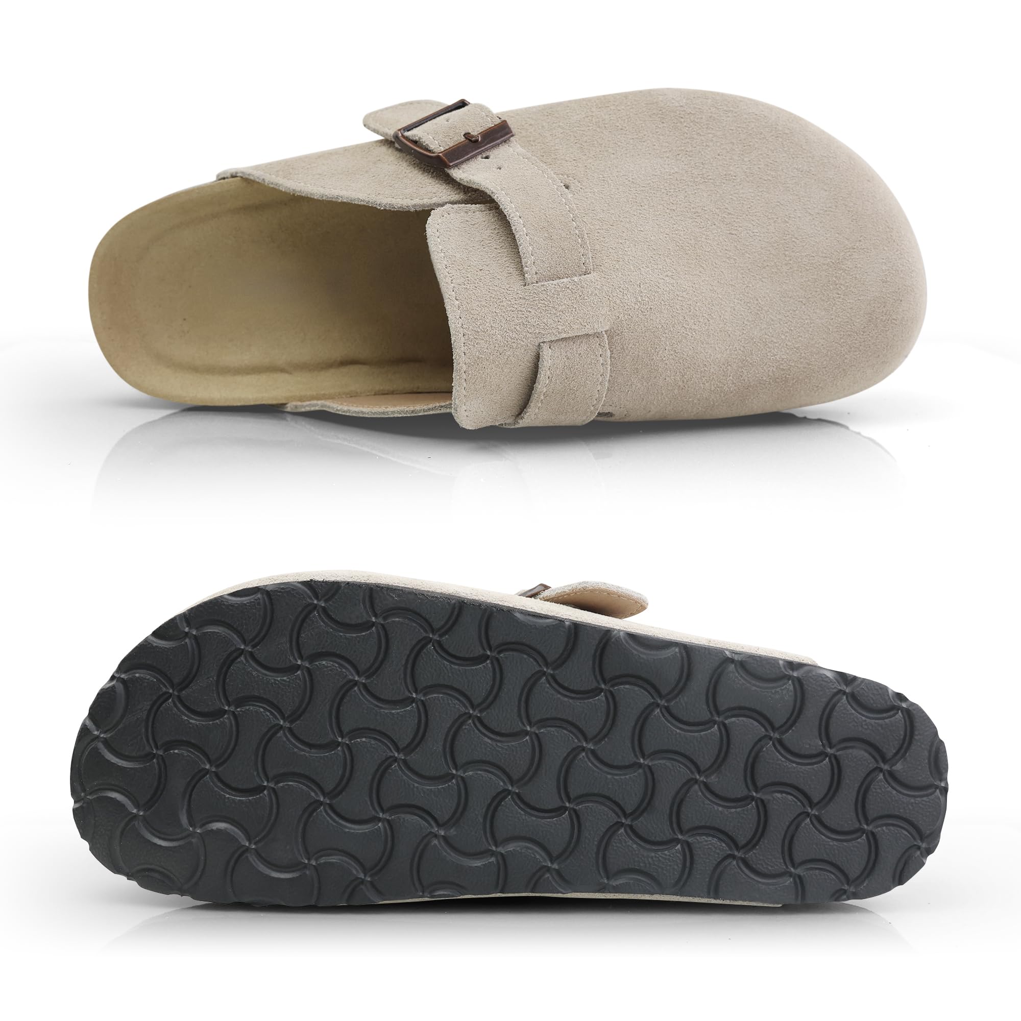 Damen Herren Pantoffel Pantoletten Gartenschuhe Echtleder Clogs geschlossene Hausschuhe mit Kork-Fußbett Sommer Latschen