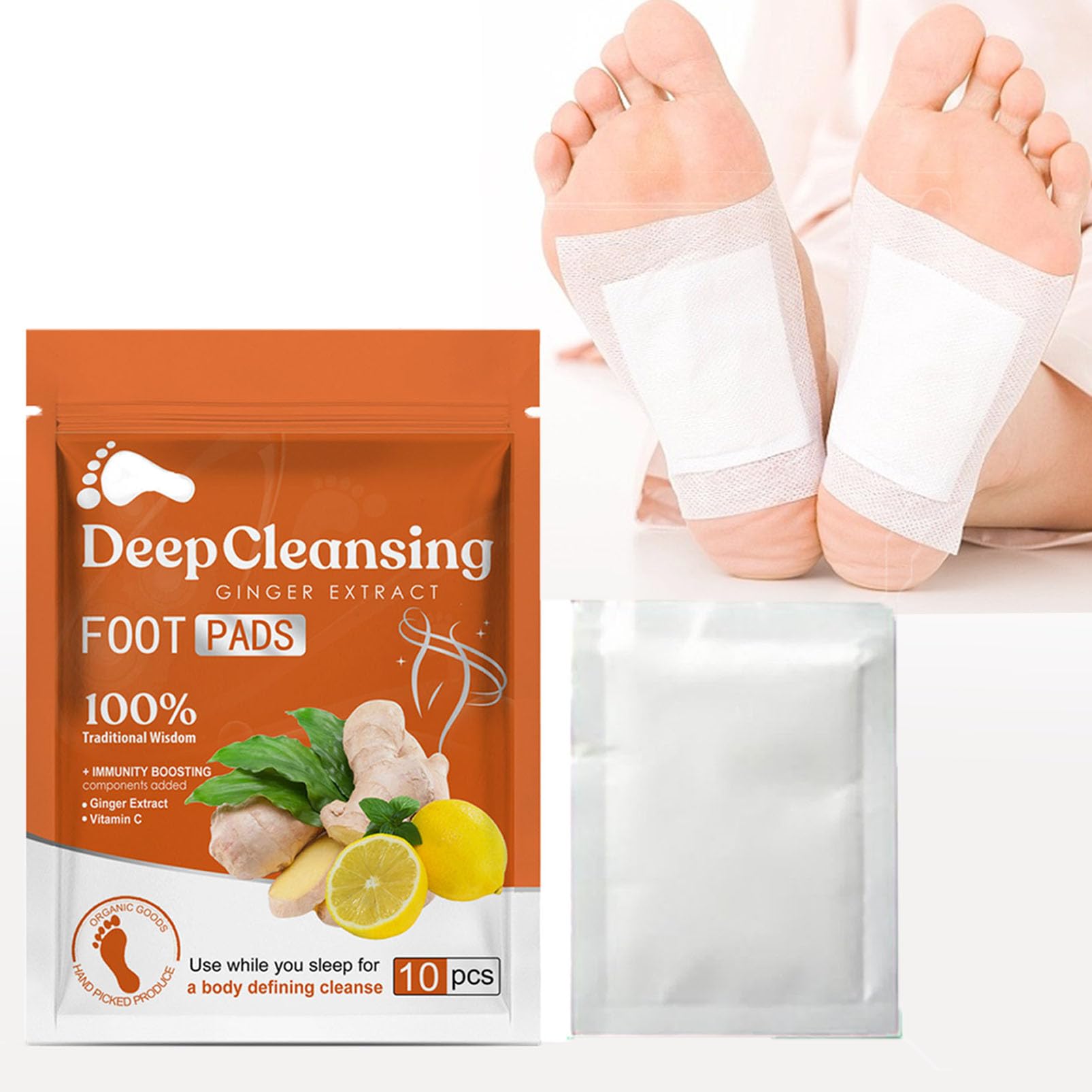 Detox Foot Patches,10Pcs Detox Foot Pads, Natural Cleansing Foot Pads with Warmwood, Deep Cleansing Foot Pads for Remove Toxin Foot detox Patchess, Foot Detox Pads to Remove Toxins (Ginger)