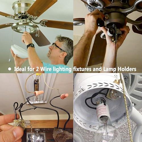 Miniatura 4 de Interruptor de luz para ventilador de techo, metal Zing Ear ZE-109M, interruptor de cadena de encendido y apagado de dos cables, compatible con luz