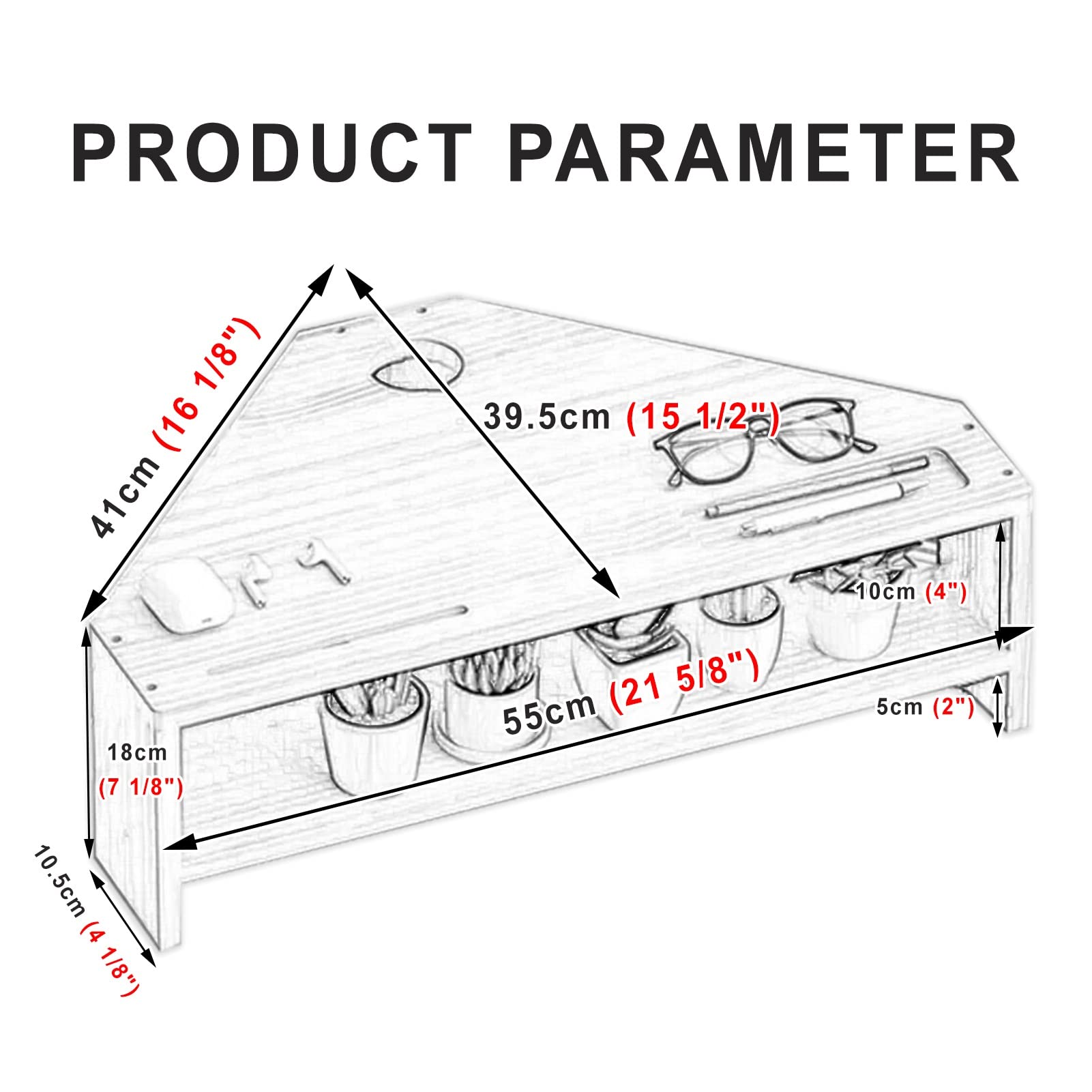 C'ESTBON Supporto Monitor Supporto per Monitor Angolare Ergonomico A Triangolo, Supporto per Monitor in Legno con Cassetto, Supporto per Monitor da Tavolo Ad Angolo per Scrivania A L
