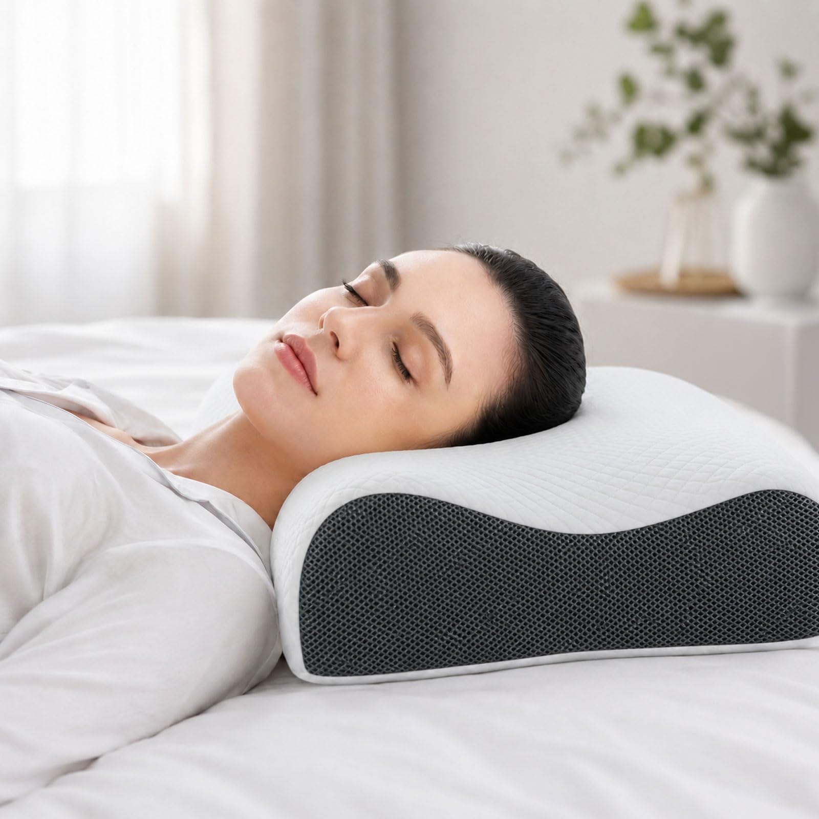 Cuscino cervicale in memory foam per supporto cervicale, cuscino ortopedico ergonomico per chi dorme sul lato posteriore, 150 fori traspiranti, certificazione Oeko-TEX e CertiPUR-US, 60 x 35 x