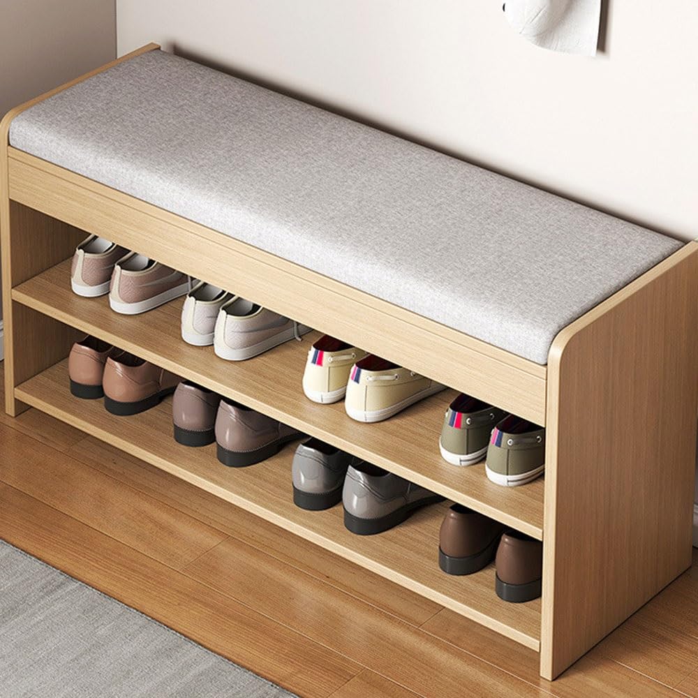 Banc à chaussures 2 niveaux et pouf de rangement rembourré pour entrée