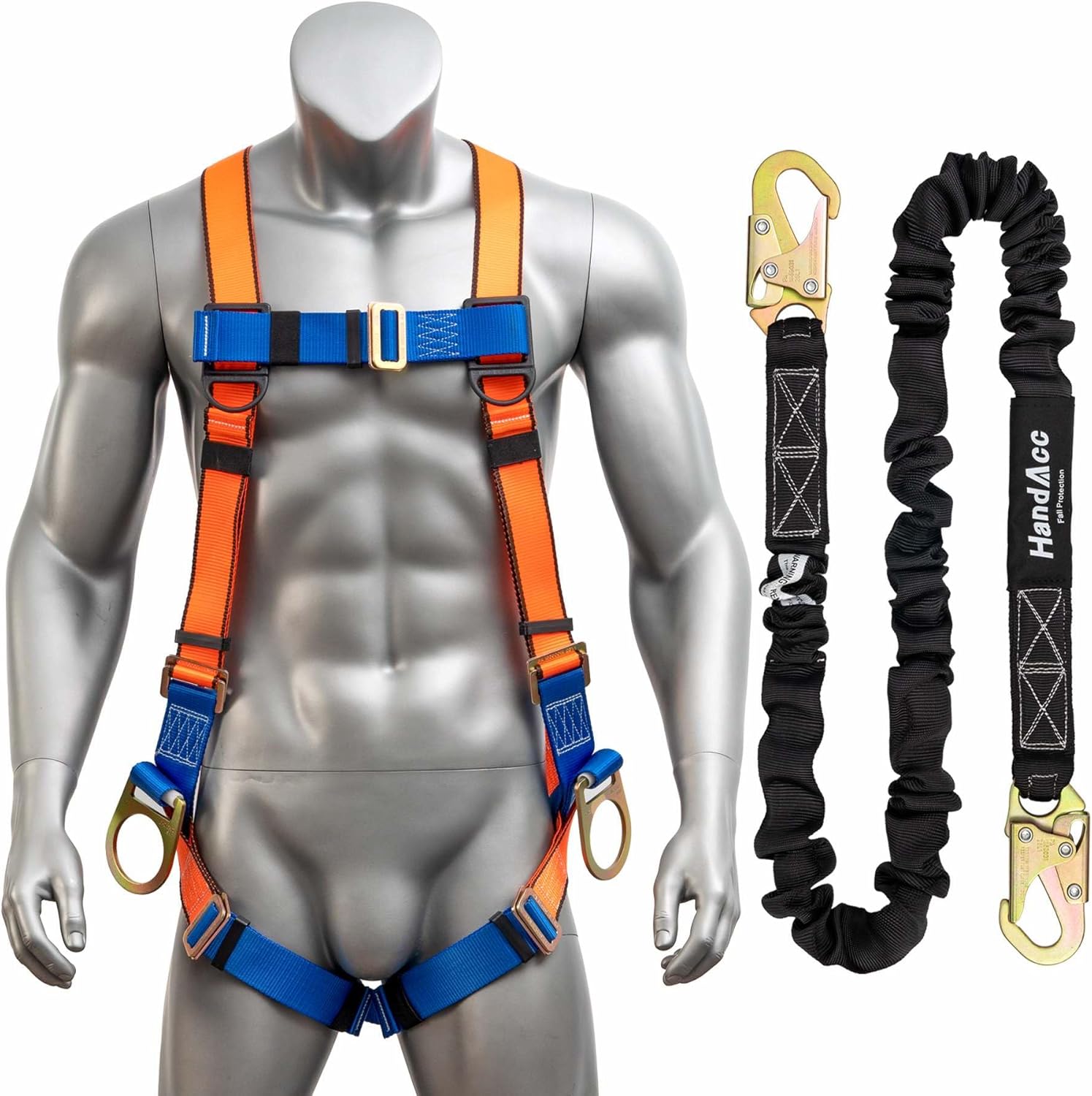 Safety Belt Fall Protection Kit With Shock Absorbing Lanyard, Full Body Construction Protection Fall Arrest ANSI Compliant