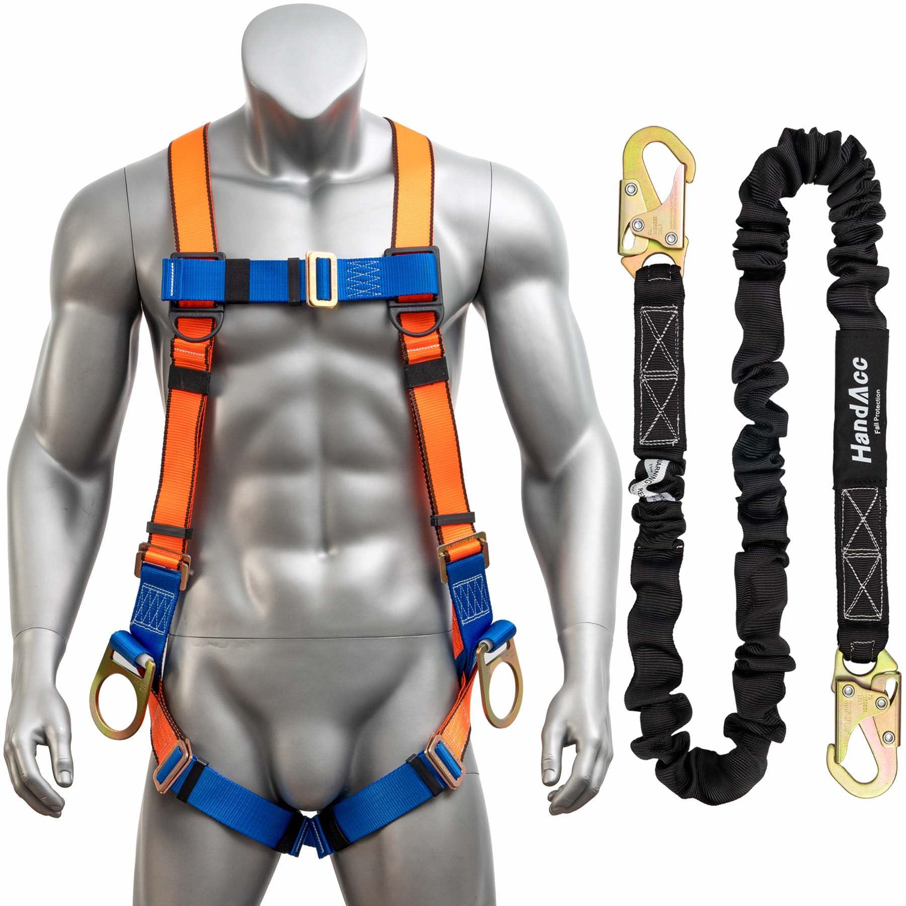 HandAcc Safety Belt Fall Protection Kit With Shock Absorbing Lanyard, Full Body Construction Protection Fall Arrest ANSI Compliant
