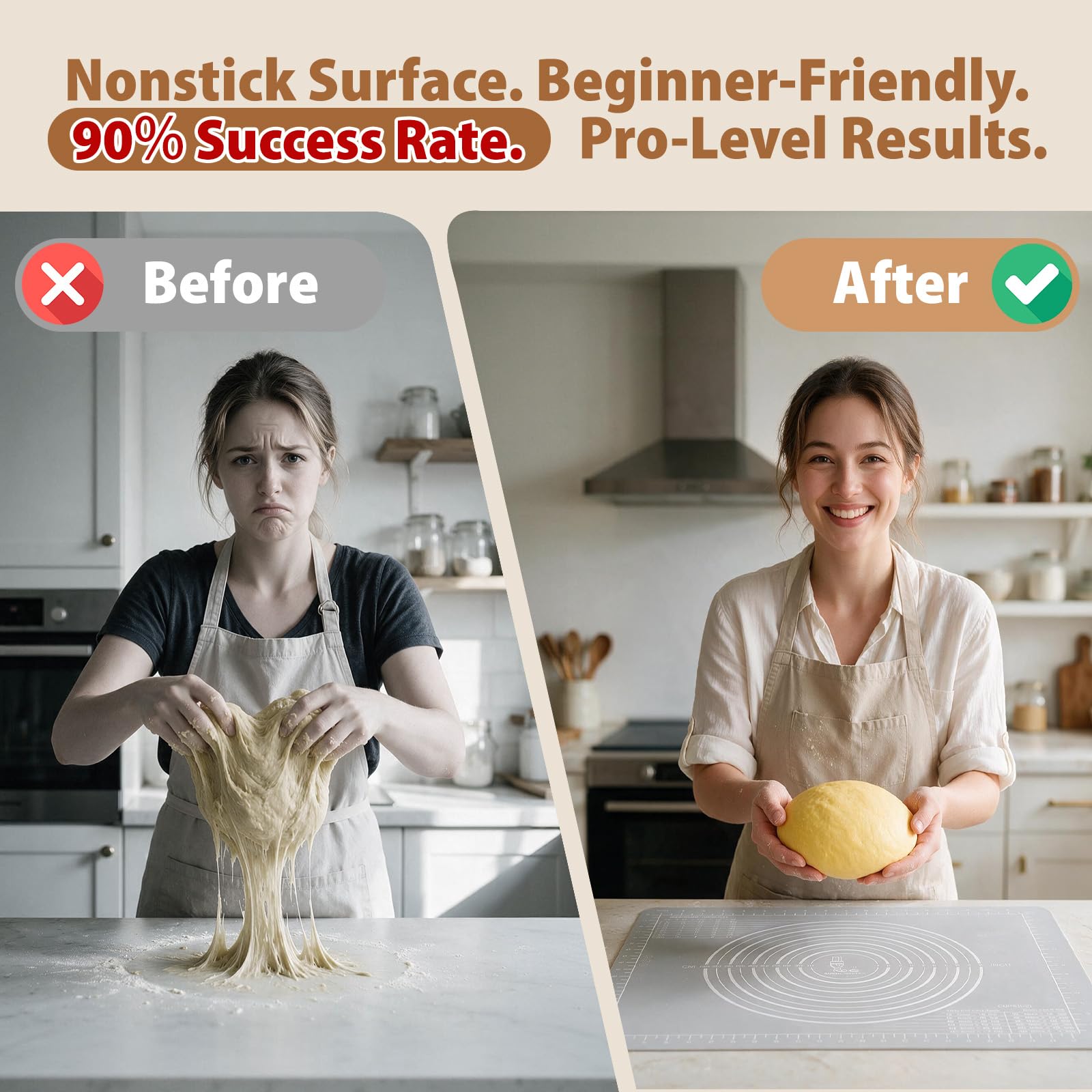 Extra Large Thick Non-Stick Silicone Baking Pastry Mat for Dough Rolling | with