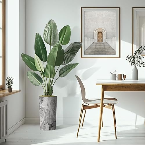 Miniatura 6 de Árbol artificial en maceta moderna, árbol de seda falso de pájaro del paraíso para decoración del hogar en interiores y exteriores, altura total de