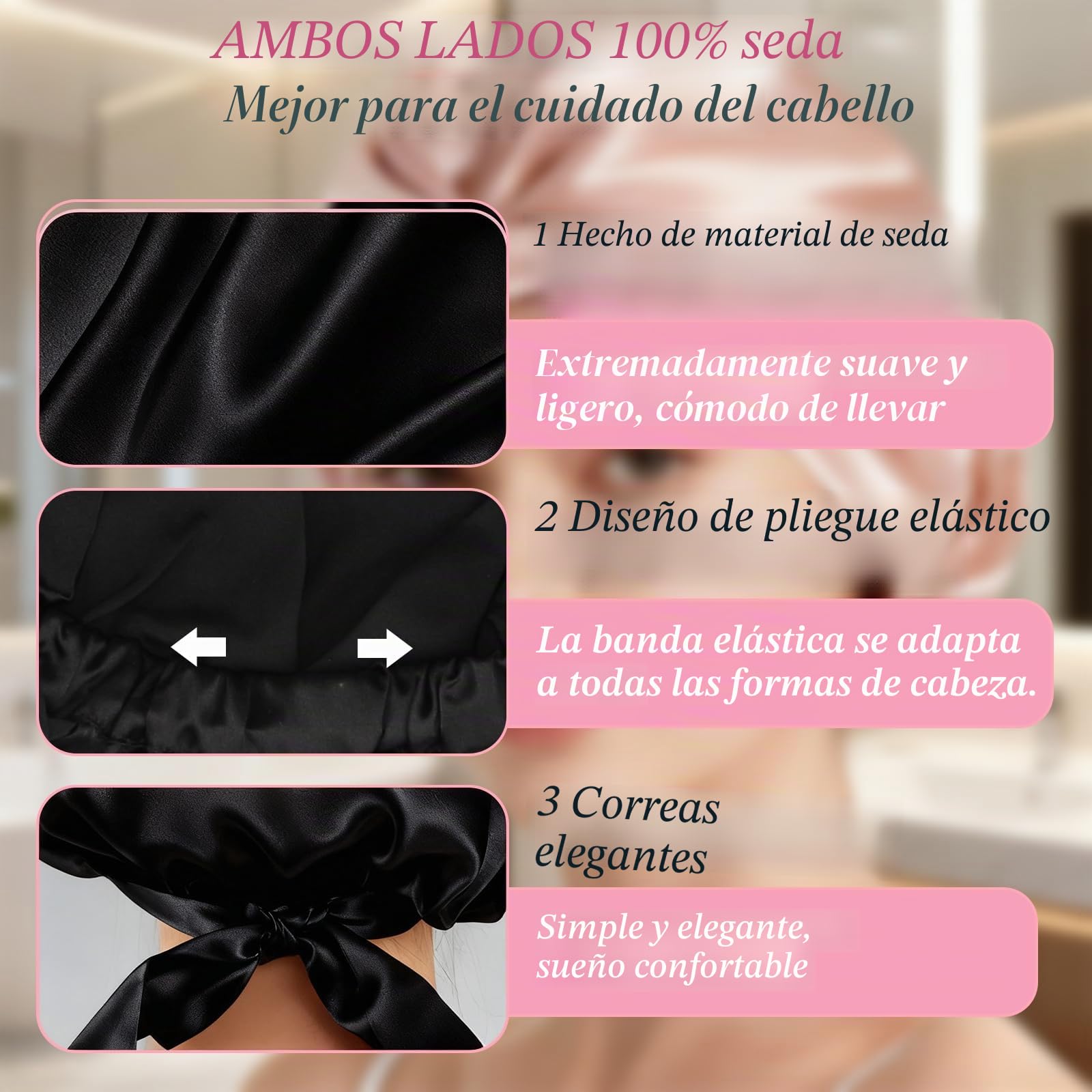 Gorro de seda para dormir 100% seda de morera ajustable suave gorro de dormir de seda para cabello rizado y liso
