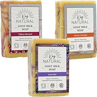Goat Milk Soap Bar Variety 3-Pack (5oz Bars) - Lavender, Cherry Almond, Honey Oatmeal - Cold Process, Natural Goat Soap for Hands & Body, Women & Men - Handmade, Gentle, No Dyes, USA Made