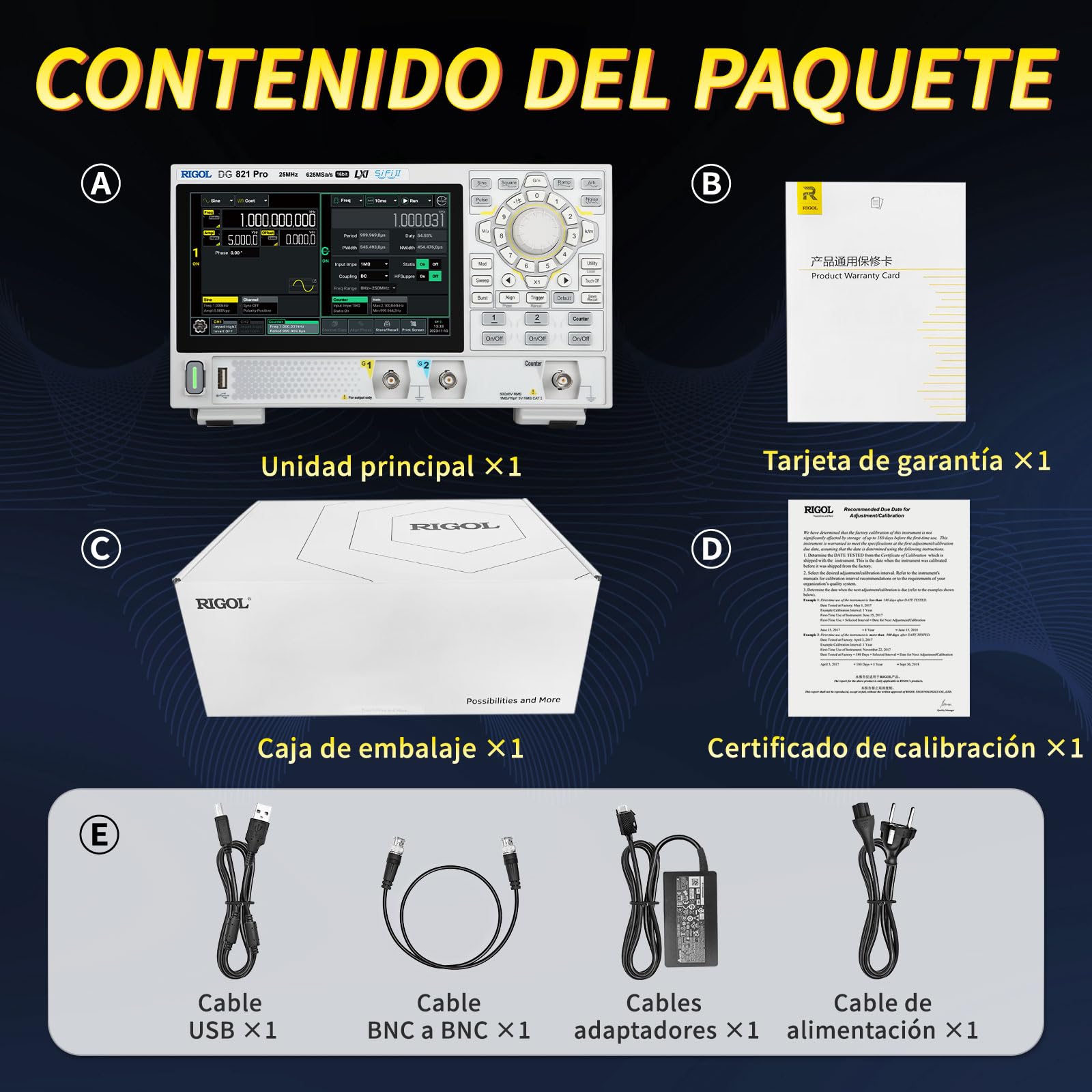RIGOL Generador de Funciones,DG821 Pro Generador de Señales,25 MHz,1 Canal,Resolución de 16 bits,Pantalla táctil HD de 7 pulgadas,Ultra portátil,Ideal para pruebas en campo y enseñanza en laboratorio