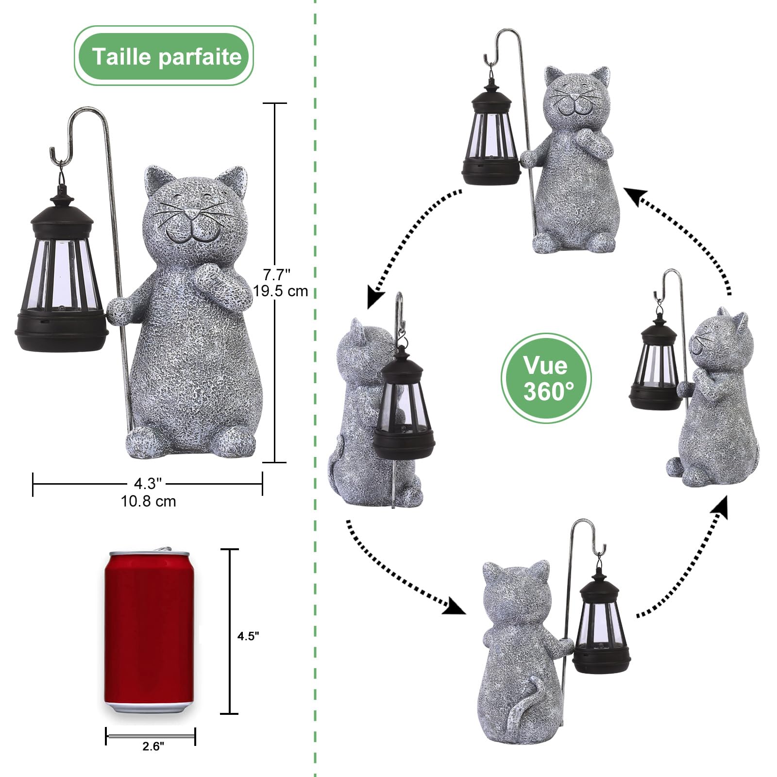 Yeomoo Figurine Chat avec Lampe Solaire Décoration Jardin Extérieur Gris | Statue de chat en résine étanche avec lumière solaire, Décoration jardin balcon terrasse salon, Cadeau pour femme homme maman