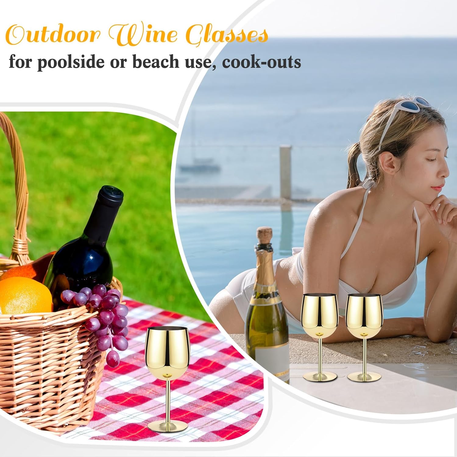 Irenare Set of 4 Stainless Steel Wine Glasses Gold 12 oz Metal Wine Goblets Unbreakable Portable Stemmed Wines Glasses for Wedding Anniversary Party Travel Camping Outdoor Picnics - Image 4