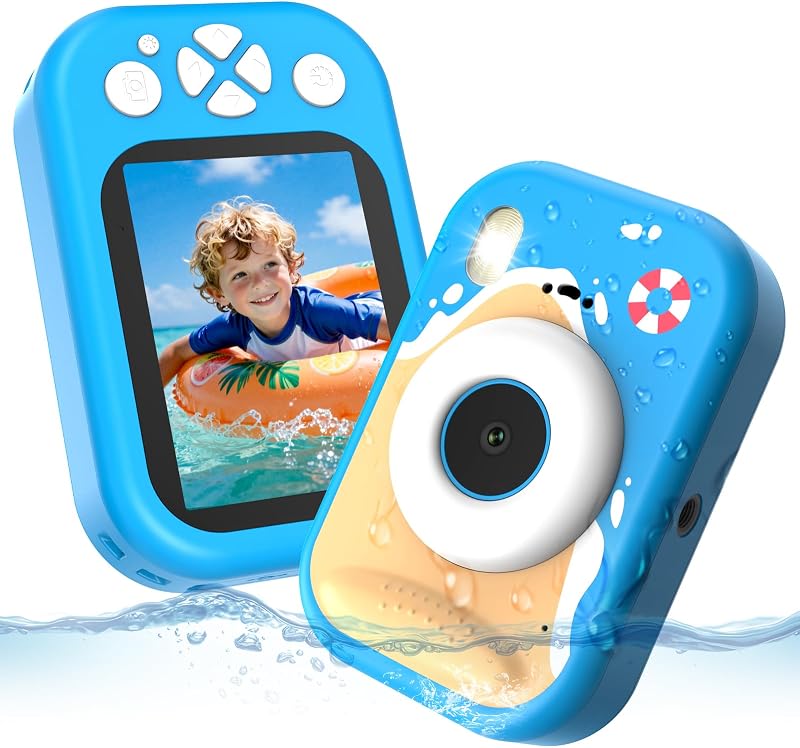 CHAKEYAKE Unterwasserkamera, IP67 wasserdichte Digitalkamera mit 32GB Karte, 1080P 10X Zoom Kinderkamera, Geschenk für Jungen und Mädchen 3–12 Jahre, Strand und Pool Spielzeug, Blau
