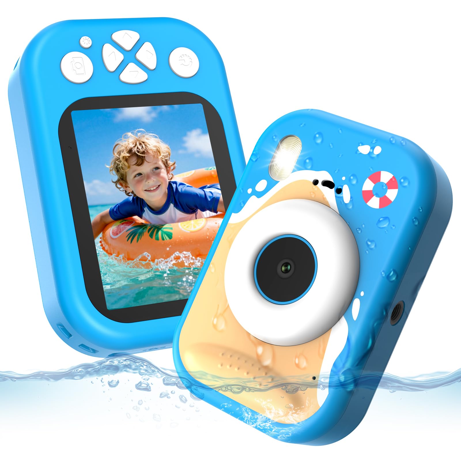 CHAKEYAKE Unterwasserkamera, IP67 wasserdichte Digitalkamera mit 32GB Karte, 1080P 10X Zoom Kinderkamera, Geschenk für Jungen und Mädchen 3–12 Jahre, Strand und Pool Spielzeug, Blau