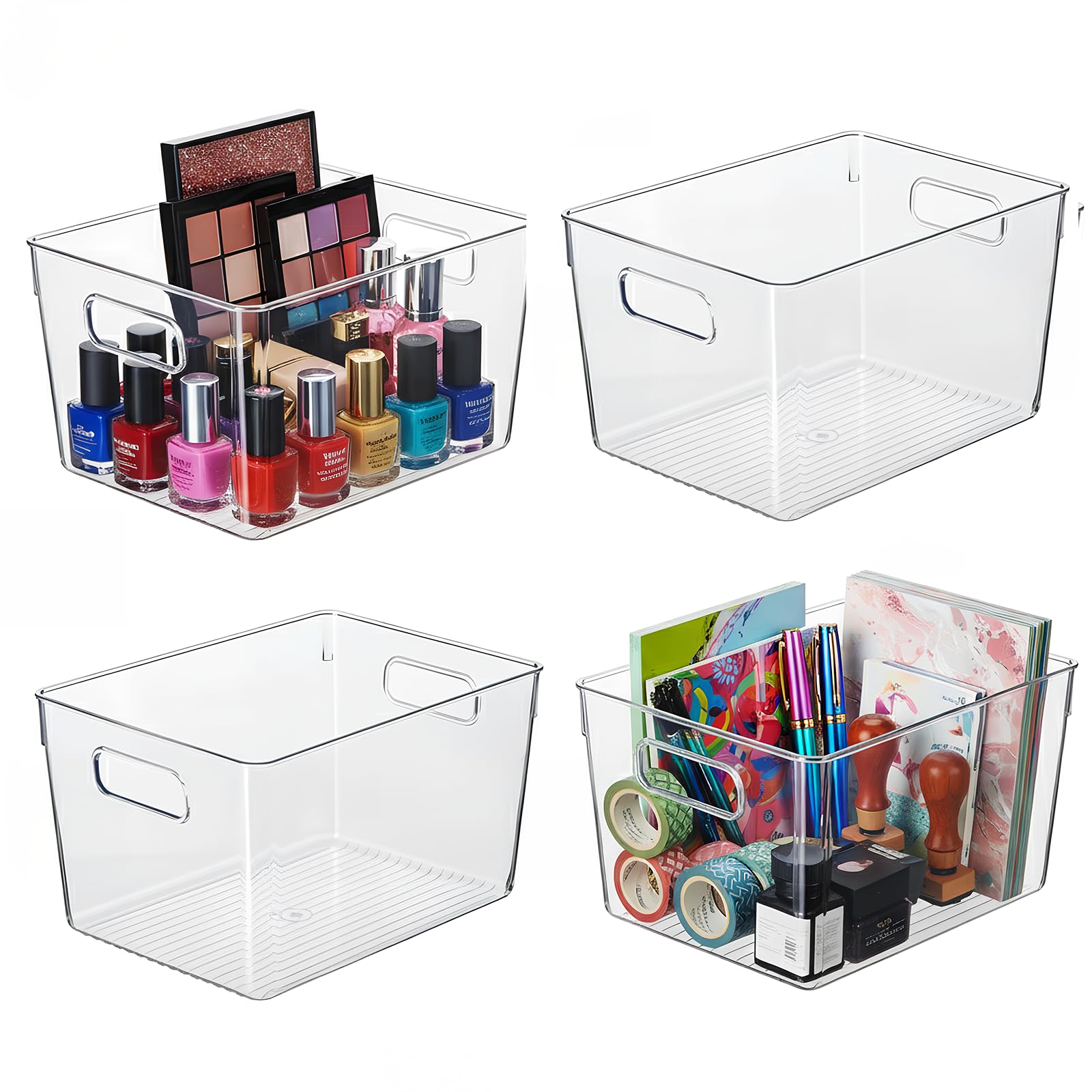 Organizador Nevera Transparente Extra Grande, 4 Piezas Organizadores, Cajas de Plástico para Almacenaje, Organizador Cocina y Despensa, Organizador Frigorifico (30 x 20 x 15 cm)