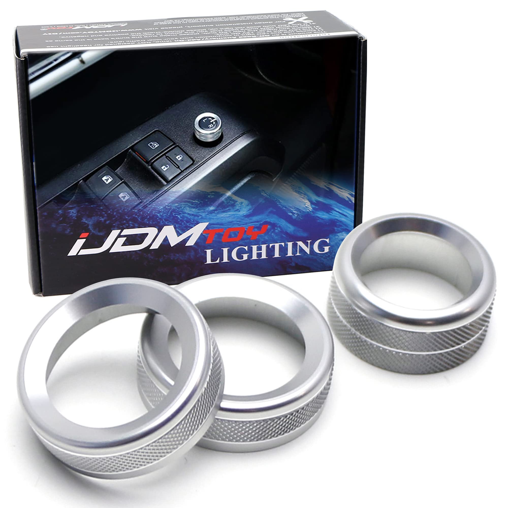 iJDMTOY 3pc Silver Aluminum Turner Covers Compatible with Toyota 2016-2023 Tacoma for GPS Navigation Screen Volume, Tune, Side Door Rearview Mirror Adjuster