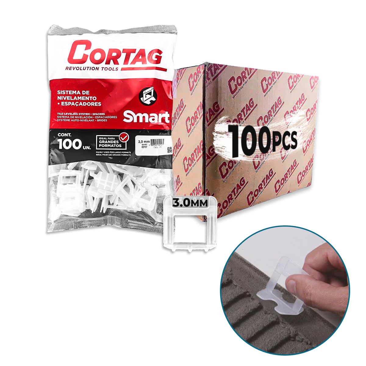 Espaciador Smart 3.0 mm pour pose grand format et faïence de cuisine 500 pzs