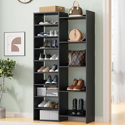 Zapatero de 14 niveles, organizador de zapatos moderno de 60 pulgadas de alto, armario de almacenamiento de zapatos con cubos abiertos, 30 pares de