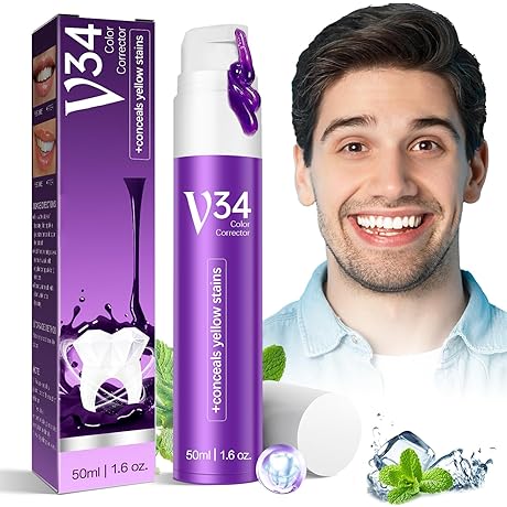 Purple Toothpaste for Teeth Whitening, B34 Color Corrector for Teeth