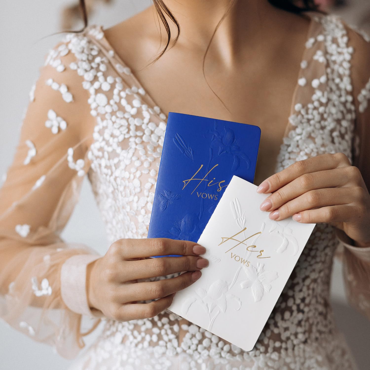 molekaus Gelübdebücher für Hochzeit, Hochzeitsgeschenk für Braut und Bräutigam, Gelübde, Buch für Sie und Ihn mit 28 Seiten, 14 x 8,9 cm, Hochzeits-Notizbuch mit vergoldeter Schrift, 2 Stück, Weiß /