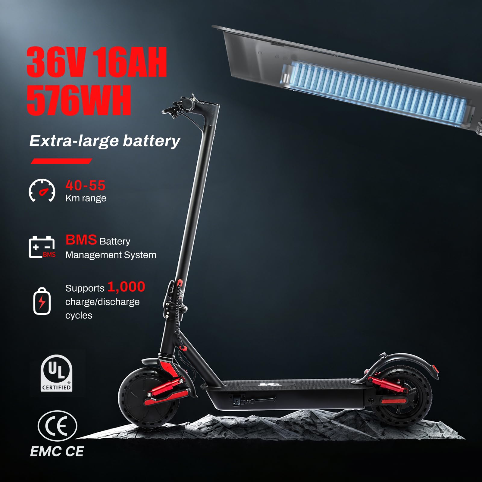 HX D06 Monopattino Elettrico Adulto, Doppia Sospensione, 500W 16/25Ah E Scooter per Città e Leggero Off-Road, Autonomia Massima 55-85 km, Display Multifunzione - Pneumatico Pieno 8.5"