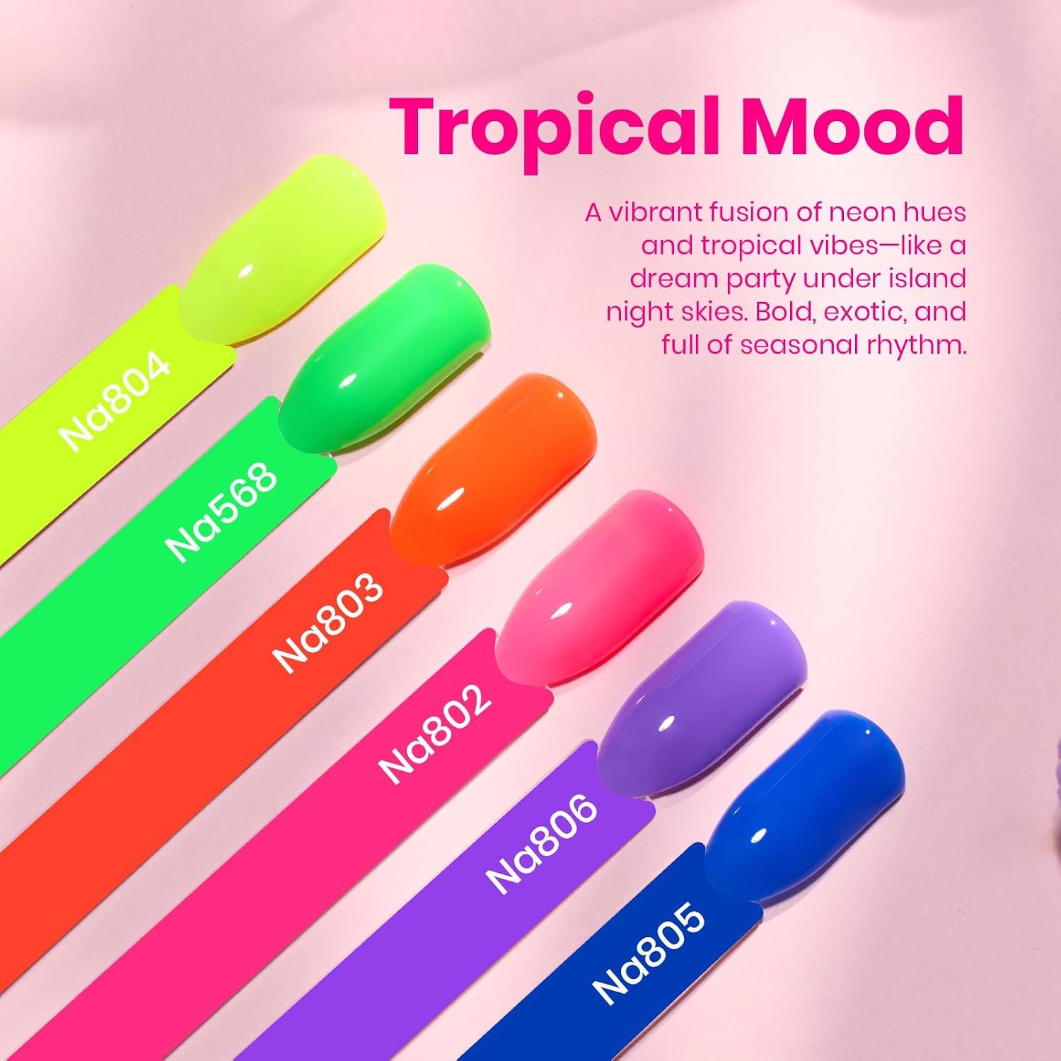 Beetles Neon Gel Nail Polish - Tropical Mood, Hema Free 6 Colors Summer Gel Nail Polish Set, 15ML Hot Pink Yellow Blue Purple Green Orange, Soak Off UV LED Rainbow Bright Summer Nails Art Holiday