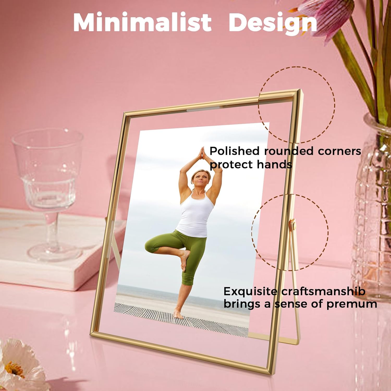 Gold Floating Frame, 8"×10", Set of 2, Vertical, For Picture 7x9, 6x8, 5x7, Tabletop Shelf Photo Frames, Classy for Mother Day, Wedding or Birthday